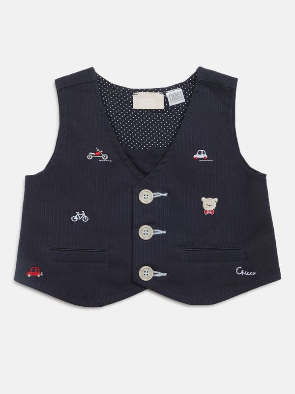 Navy Blue Embroidered Waistcoat image number 0